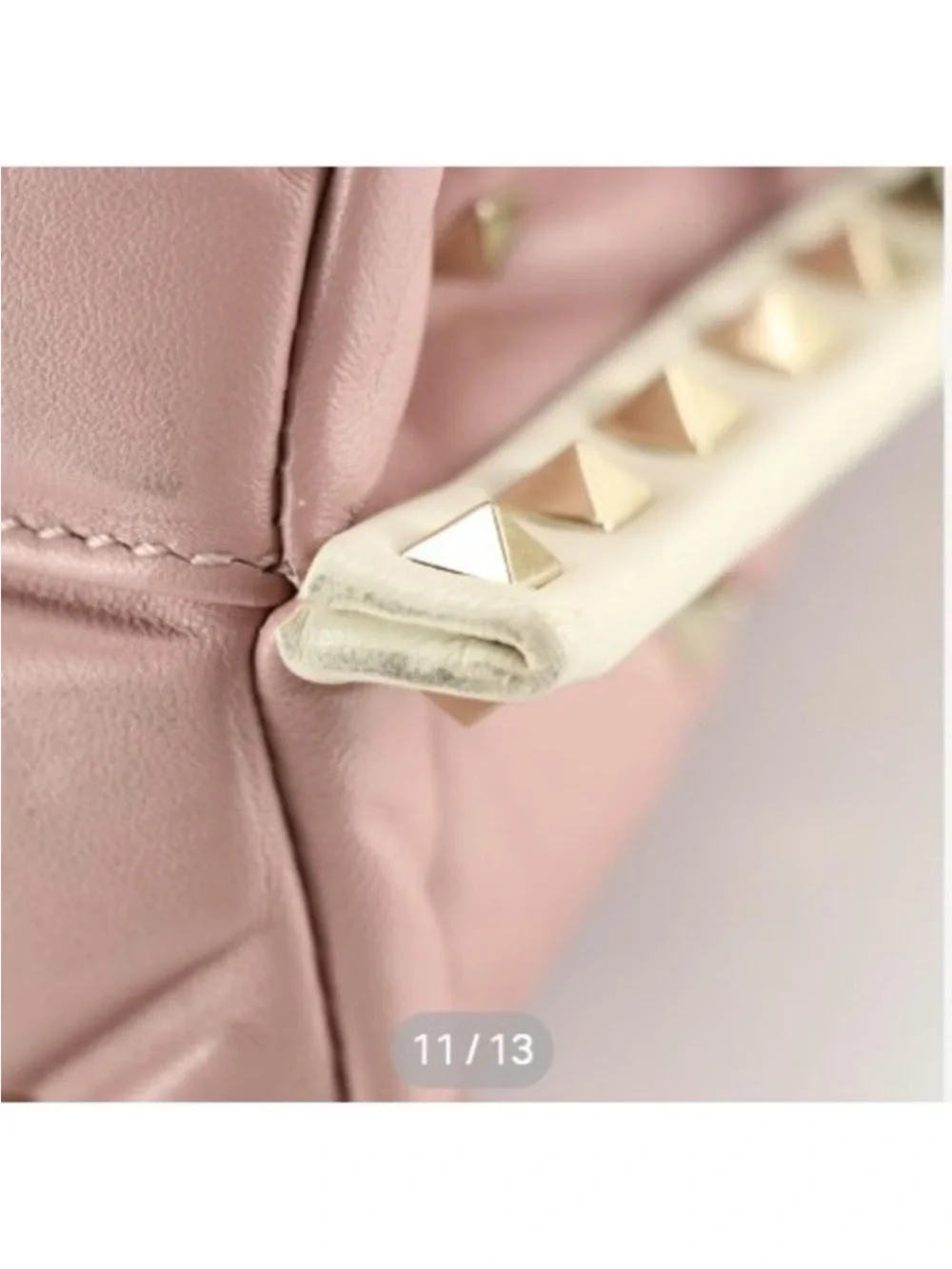 Valentino Garavani Pink, Cream & Black Quilted Rockstud Top Handle Satchel